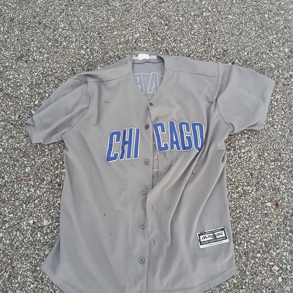 Chicago Cubs Jersey Mens Large Gray MLB Baseball Javier Baez 9 Majestic Cool
